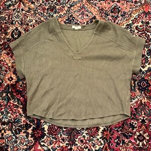 Olive Green V-Neck Women's Top